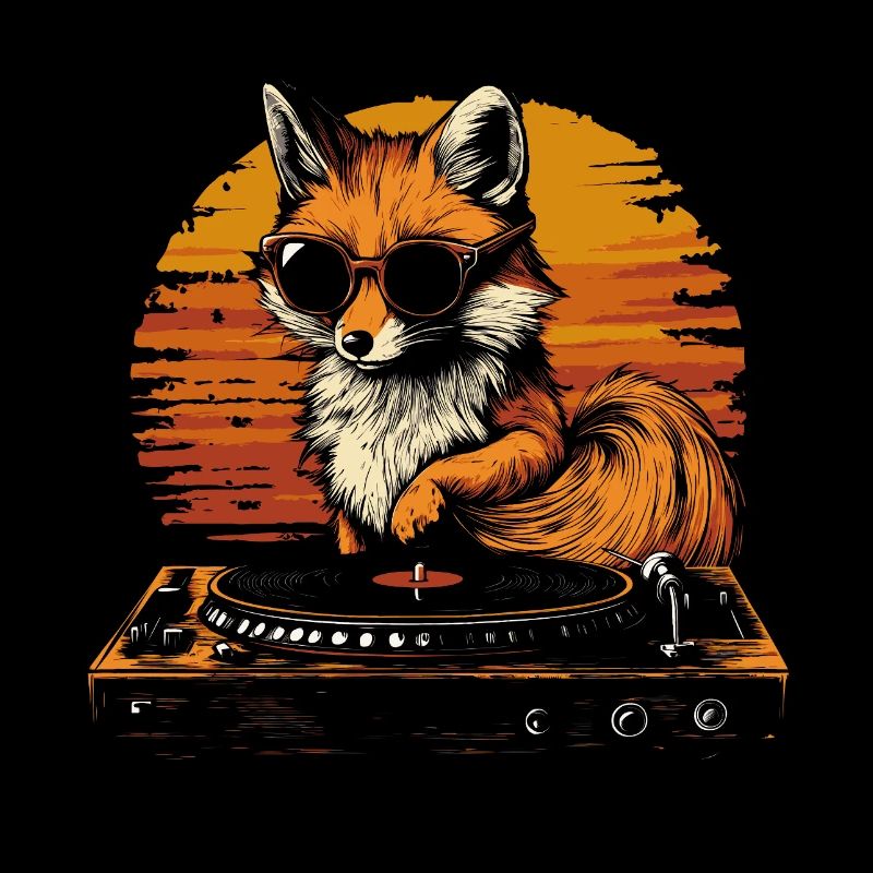 Fuchs mit Sonnenbrille am Turntable DJ Musik
