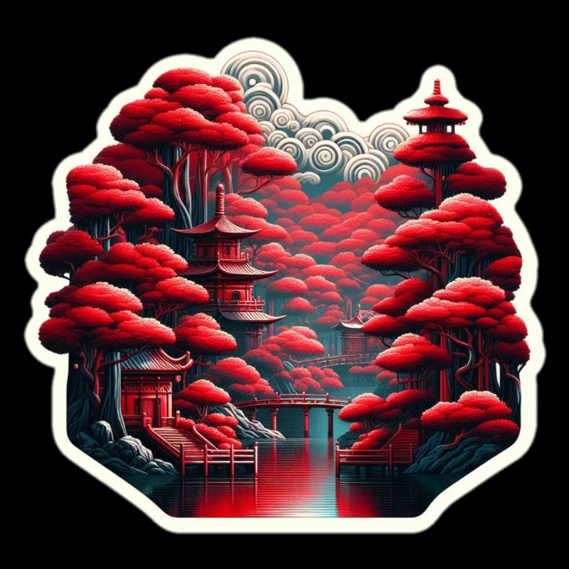 Asian Gorge with Temples