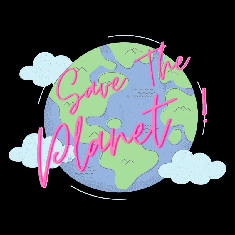 Save the planet - white text - blue earth