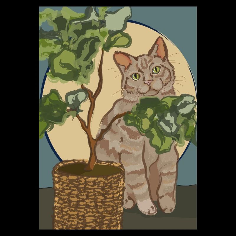 Katze mit Pflanze