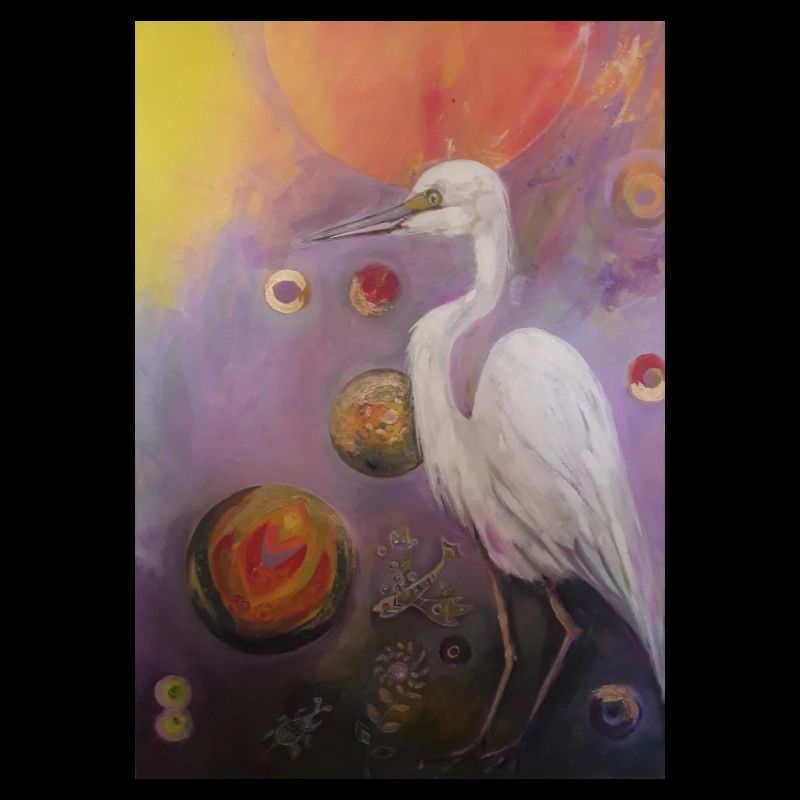 wise heron with balls