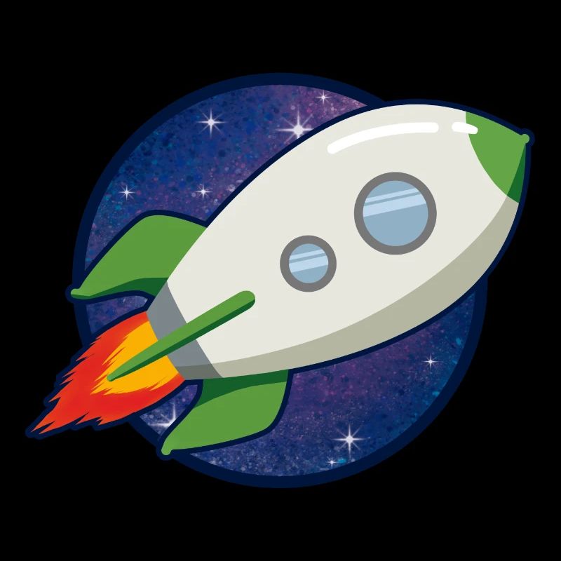 Fusée comique devant la galaxie - Décollez maintenant !