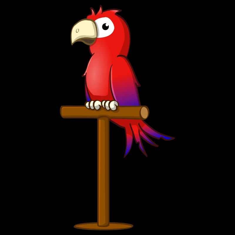 Cartoon drawing; A red parrot on a stick