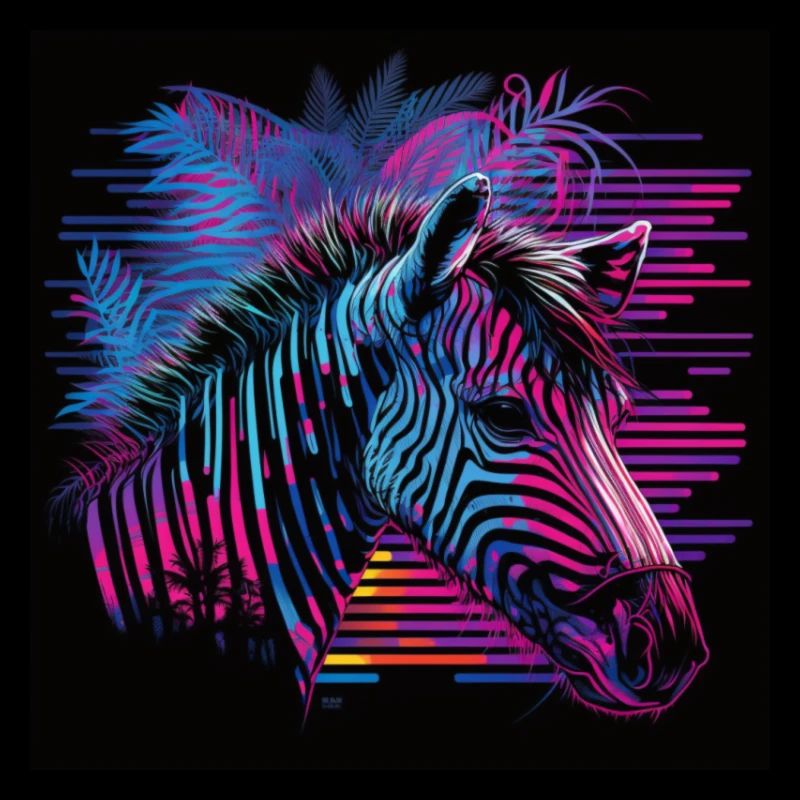 Zebra with neon colors, synthwave / 80s