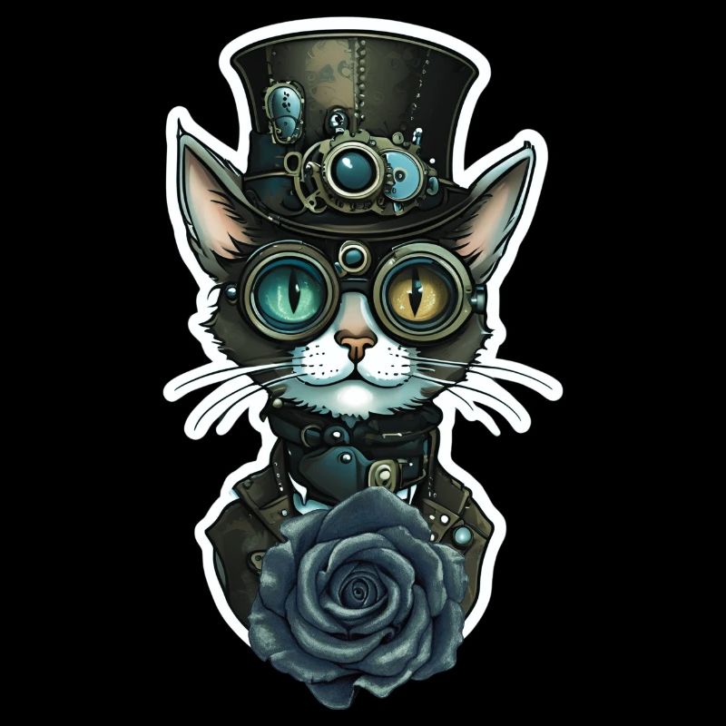 Steampunk Katze schwarze Rose Gothic