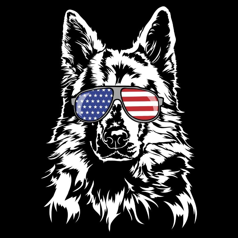 WEISSER SCHWEIZER SCHAEFERHUND Amerika Fahne Hunde
