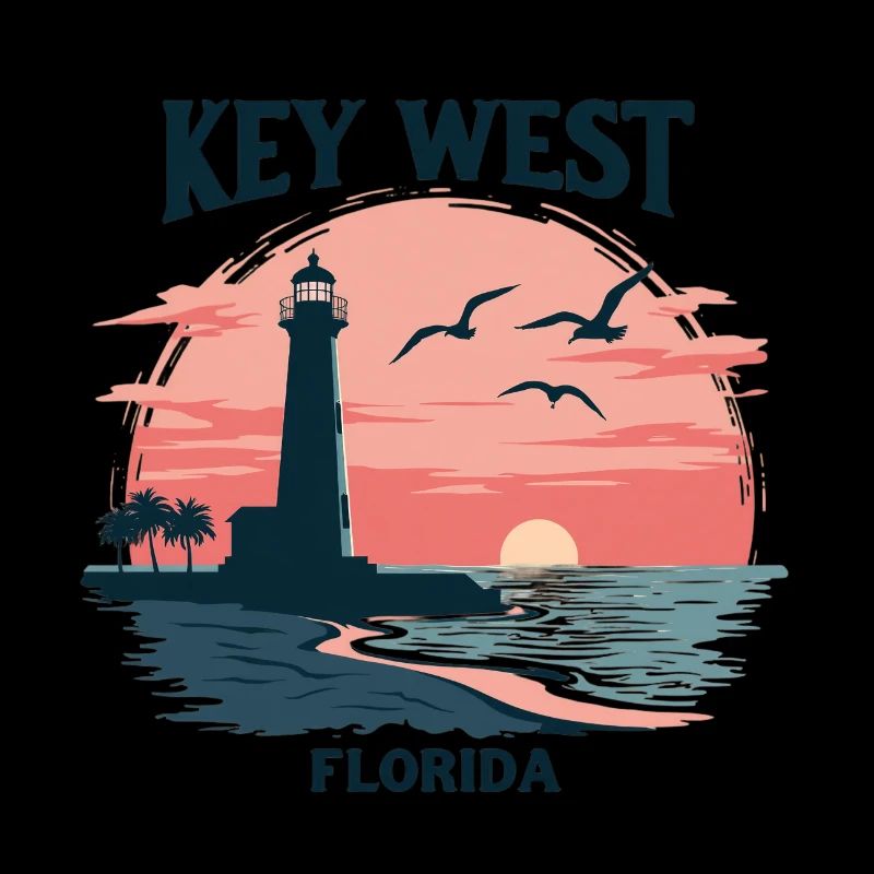 Key West Florida Sunset Lighthouse and Seagulls