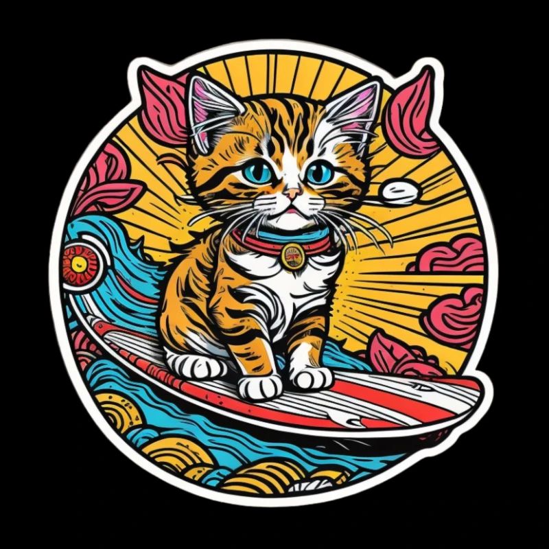 Chat mignon, petit minou surfant en été