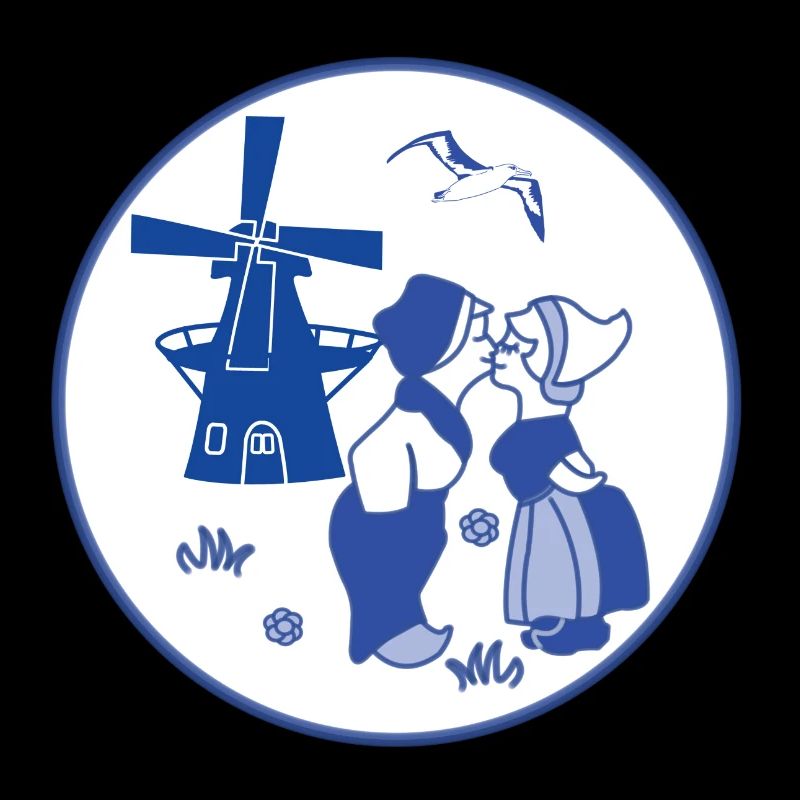 Bleu de Delft embrassant des enfants avec un moulin à vent