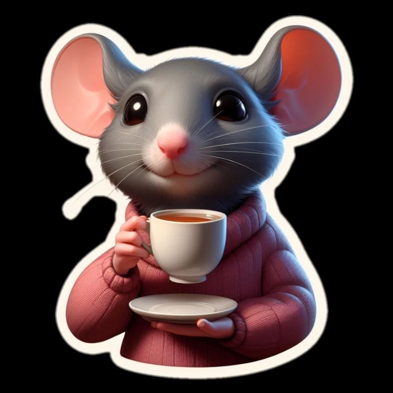 Maus mit Teetasse in der Hand
