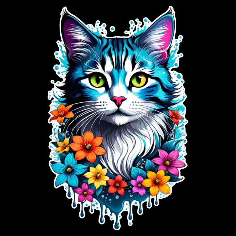 chat et fleur