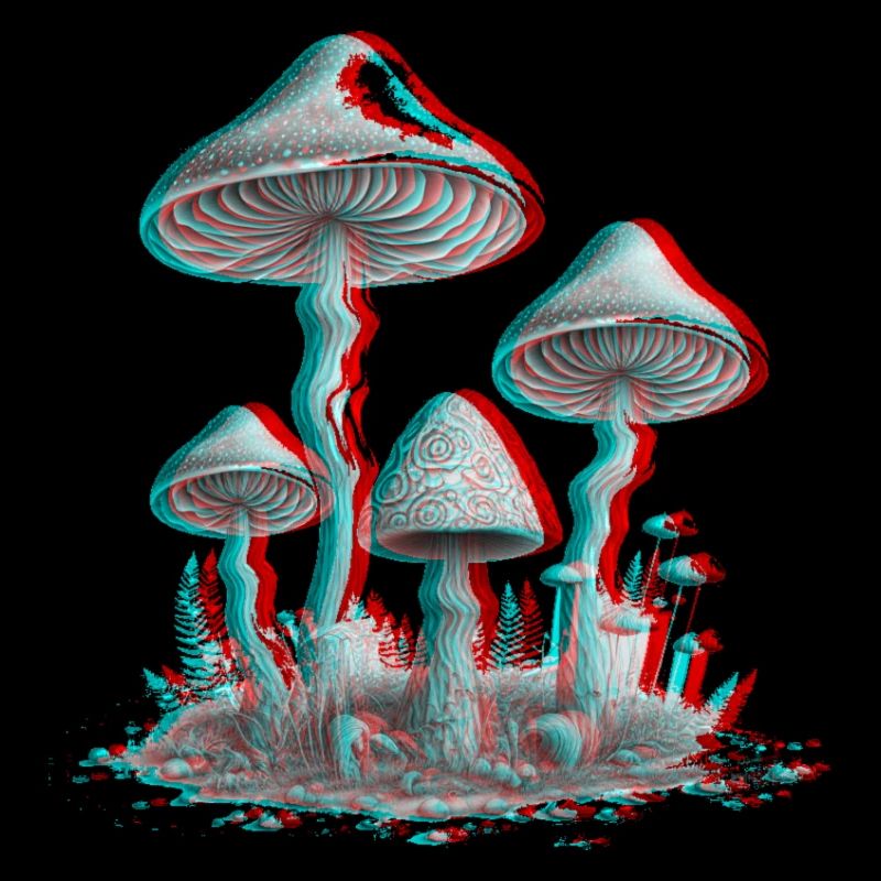 Magic Mushrooms Psychedelic 3D Glitch Anaglyph