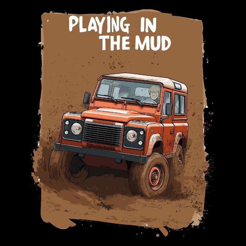 Defender Land 4x4 Rover jouant dans la boue bande dessinée