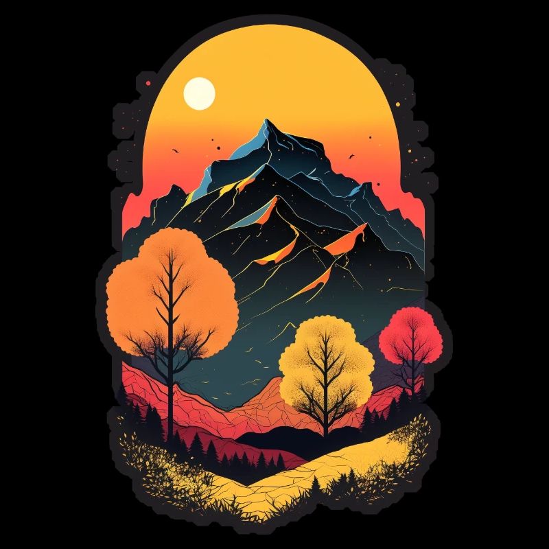 Berge Minimalismus Abstrakt Wald Tiere Retro Trend