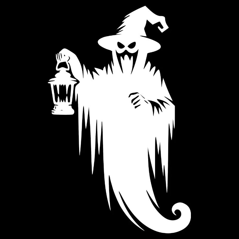 Flying Halloween Ghost with Lamp and Hat