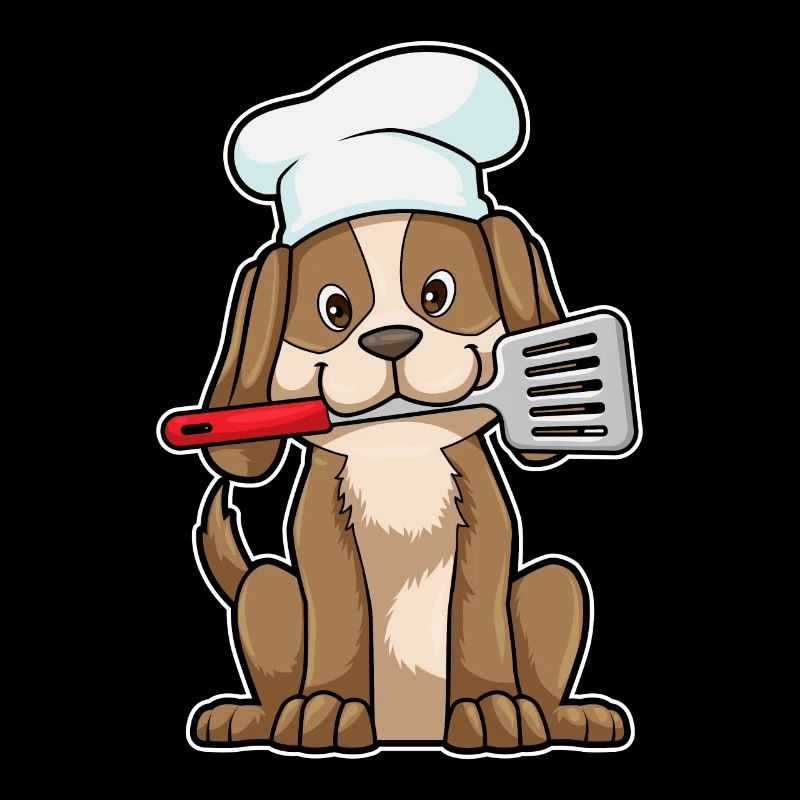 Chien comme cuisinier avec une toque et une spatule