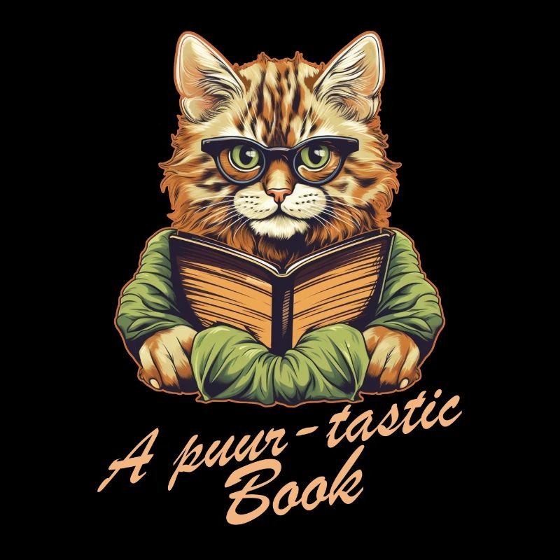 Gatto con libro e scritte
