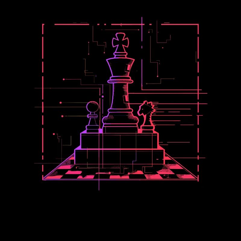 Chess Pieces Sketch Retrowave