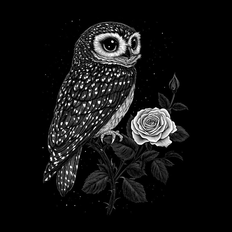 Eule Vogel Blumen Ästhetik Nachteule Rose Geschenk