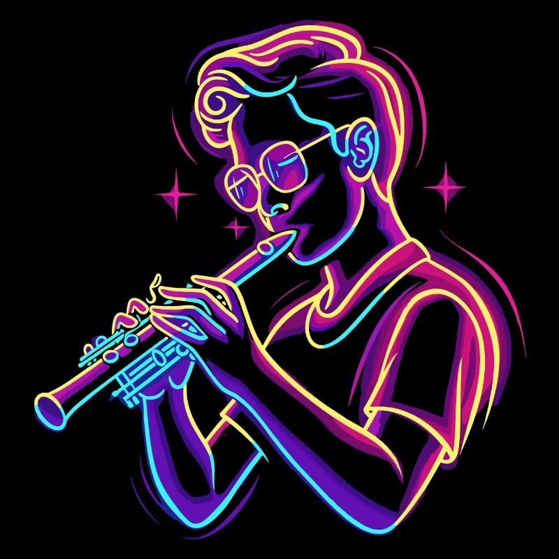 Flute Boy Graphic Synthwave