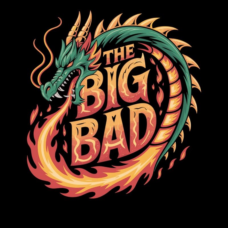 Dragon design with fire writing