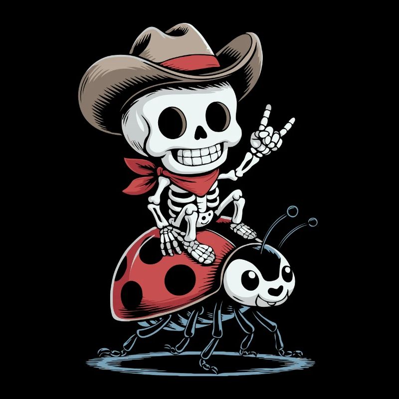 Skeleton cowboy on ladybug