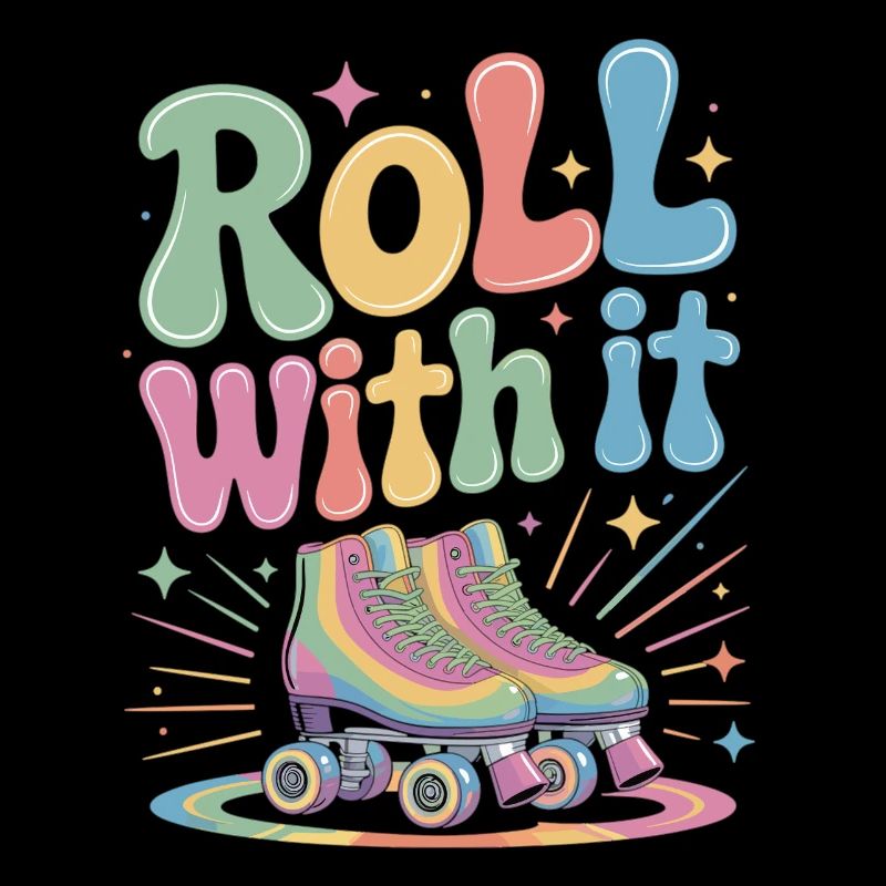 Buntes Rollschuh T-Shirt mit Spruch – Roll With It