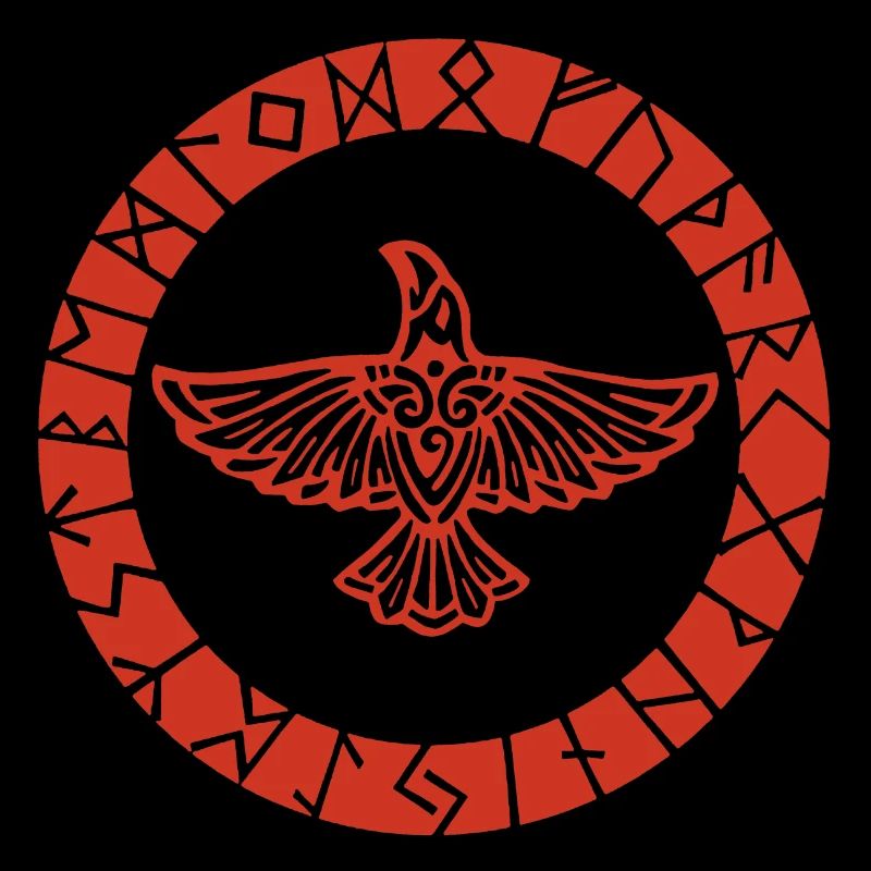 Corbeau rouge et runes vikings
