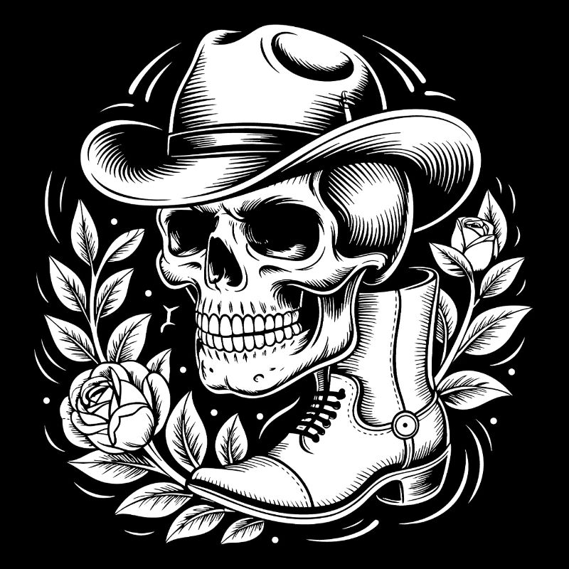 Skeleton cowboy with leaf wreath