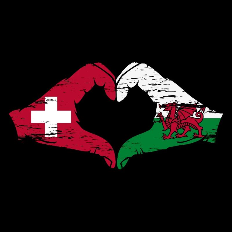 Suisse Pays de Galles Drapeau Mains Coeur Forme Utilisé