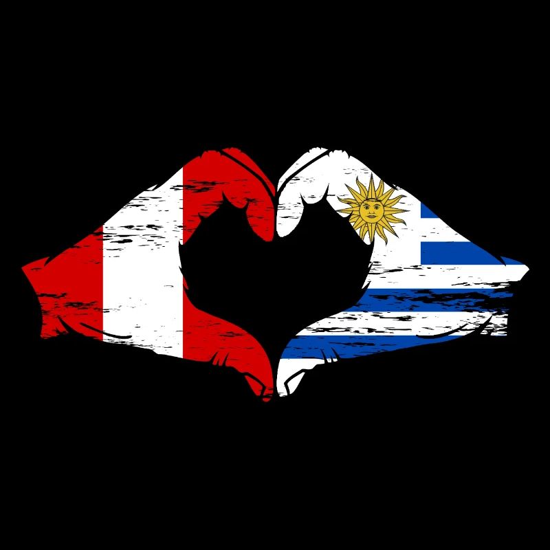 Peru Uruguay Flag Hands Heart Shape Used