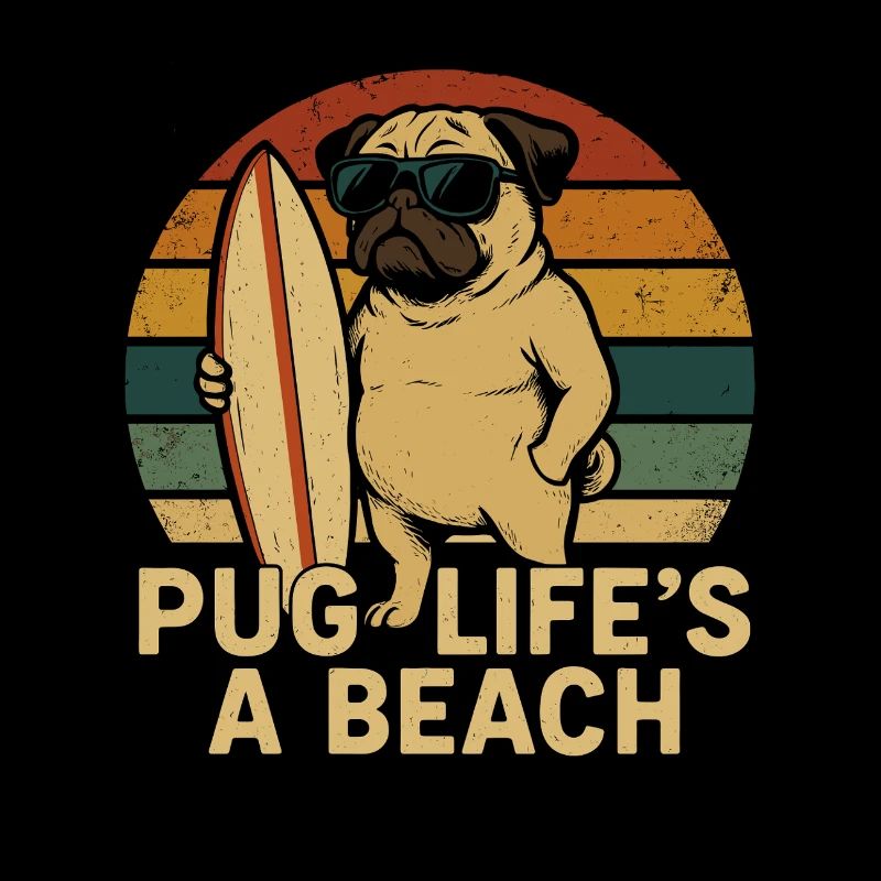 Pug Life’s a Beach – Mops mit Surfbrett