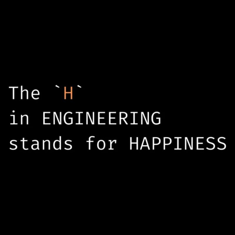 The H in ENGINEERING stands for HAPPINESS (WHITE)