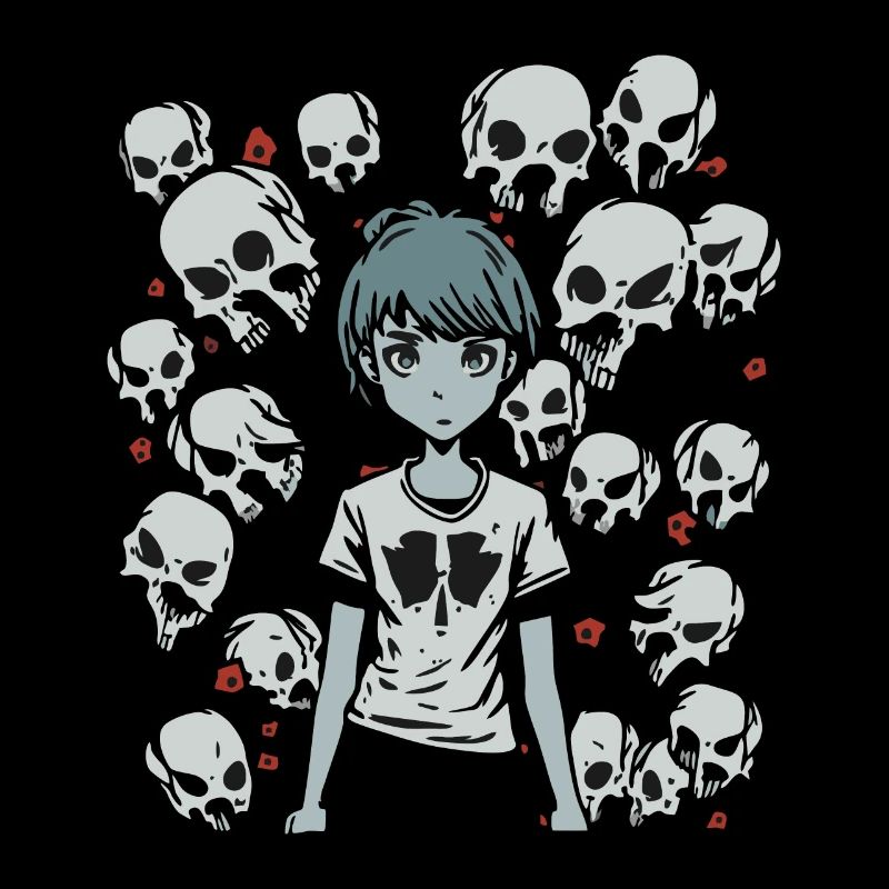 Totenkopf, Knochen und Cartoon-Mädchen
