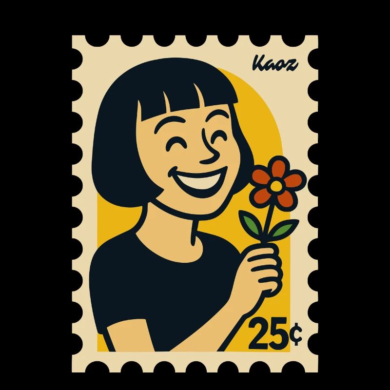 femme joyeuse avec fleur design rétro