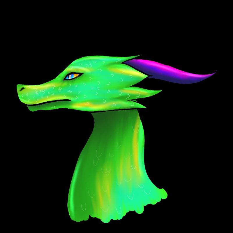 Dragon néon vert avec corne violette