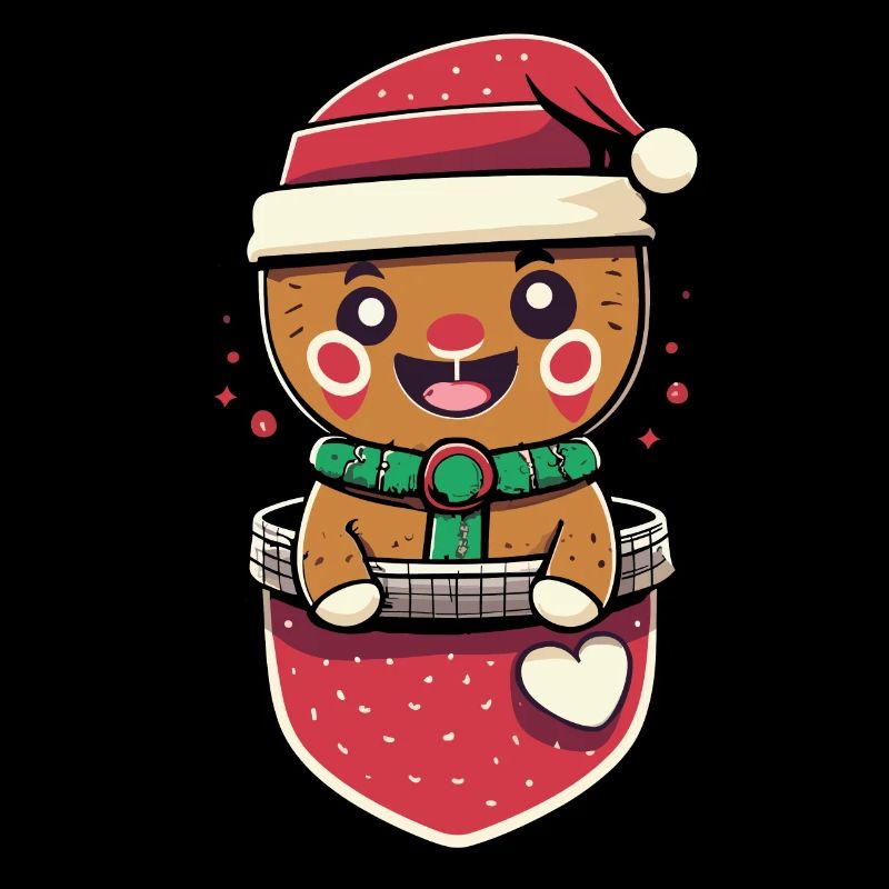 cute gingerbread with christmas hat in a pocket