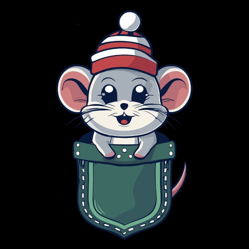 cute mouse with christmas hat in a pocket