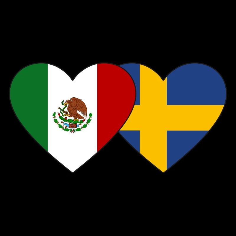 Mexiko Schweden Flagge Herz