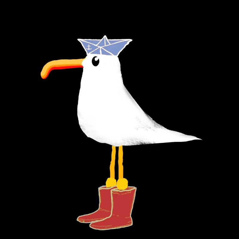 Möwe mit roten Gummistifel