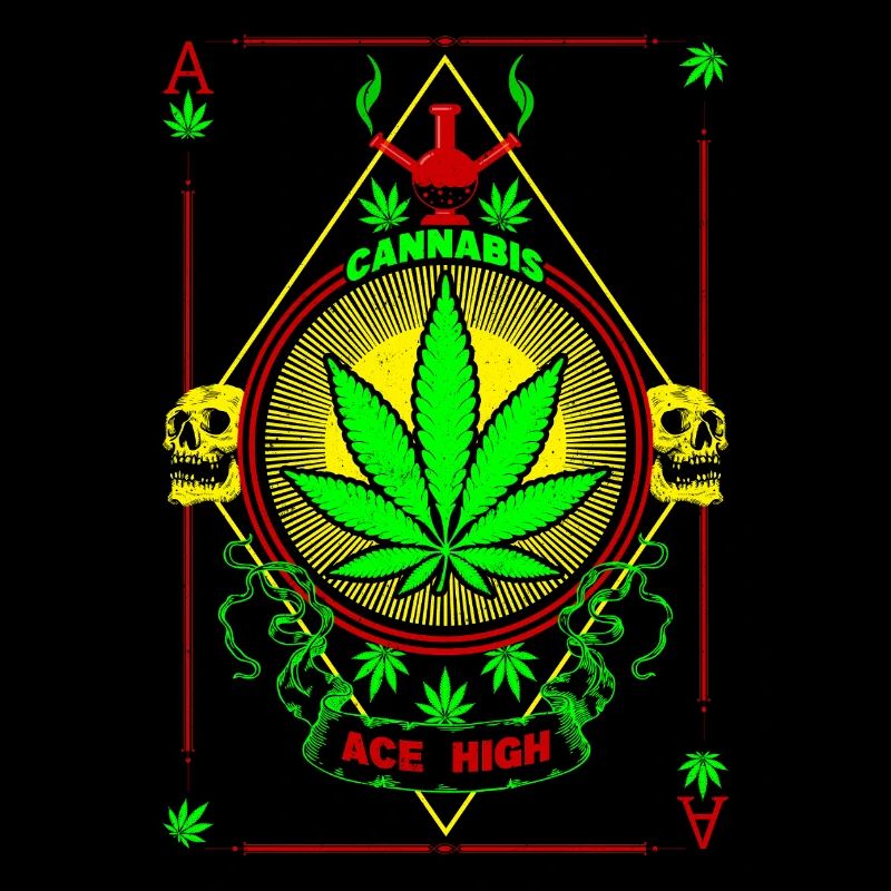 Vibrant Cannabis and Skull Emblem