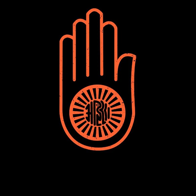 Ahiṃsā dans le jaïnisme | Main orange avec une roue sur