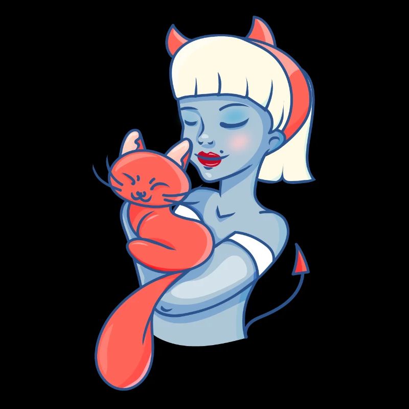 Fille démon avec un chat Kitty