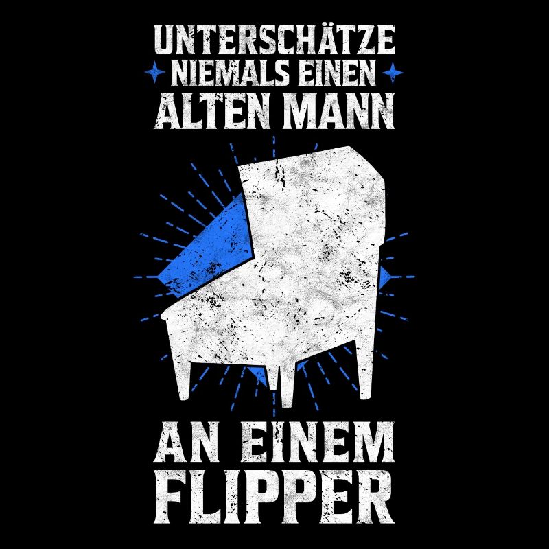 Alter Mann am Flipperautomat Pinball Spruch