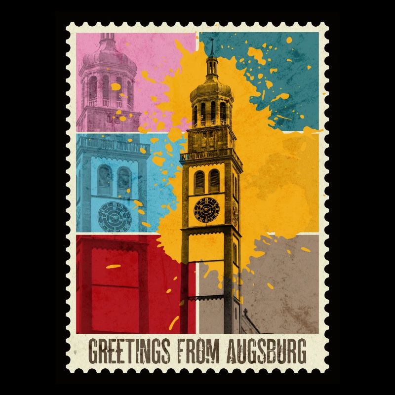 Augsburg Germany City Skyline Postage Stamp Colorful