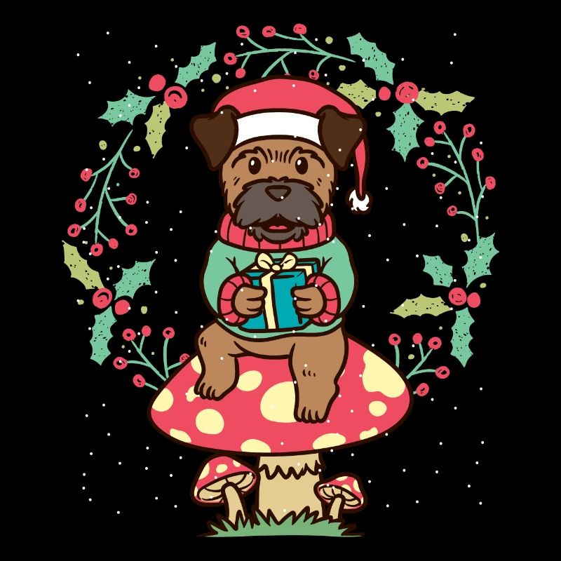 Border Terrier Hund Auf Pilz Weihnachtskranz
