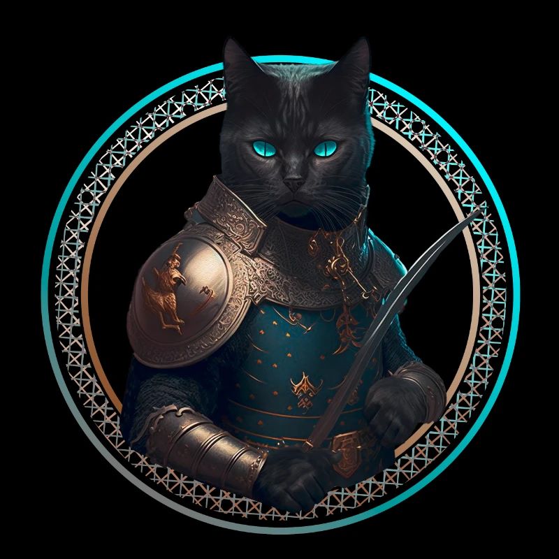 Chat chevalier noir avec armure et épée