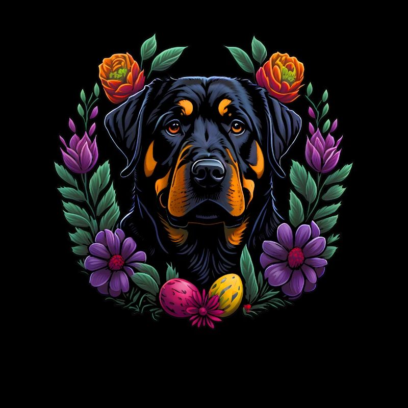 Beautiful Rottweiler dog Easter spring Rottweiler
