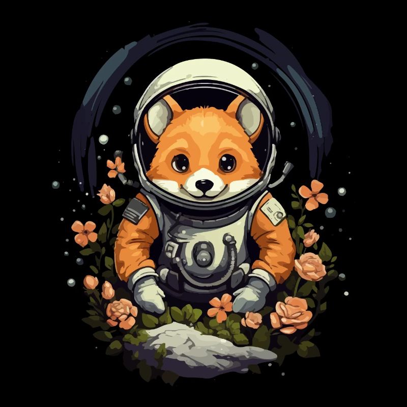 Renard de dessin animé mignon en astronaute dans l’espace avec