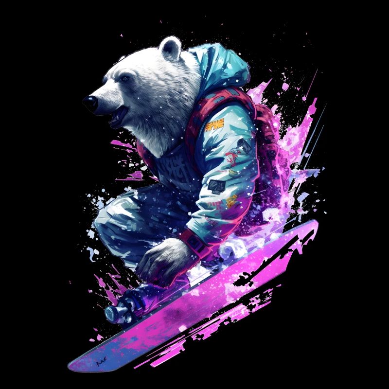 Polar bear on snowboard